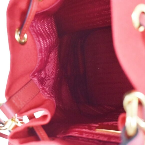 PRADA Logo Plage Wicker 2Way Shoulder Hand Bag Canvas Leather Red Gold 678RH125 - Picture 14 of 15